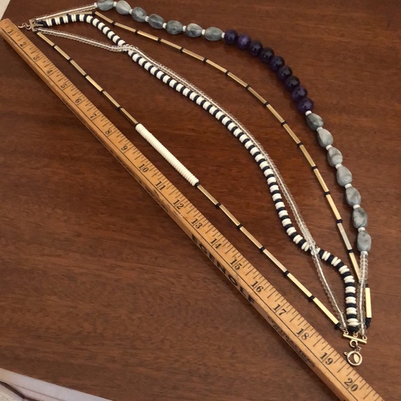 Loft Multistrand Beaded Statement Necklace Navy / Grey / Cream / Gold - Picture 7 of 13